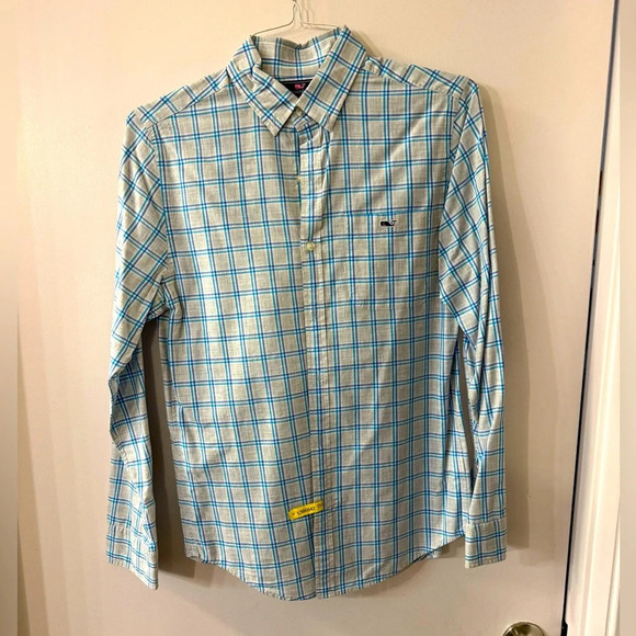 Vineyard Vines Men XS Slim Fit Tucker Shirt long sleeve blue grey plaid - Picture 1 of 9